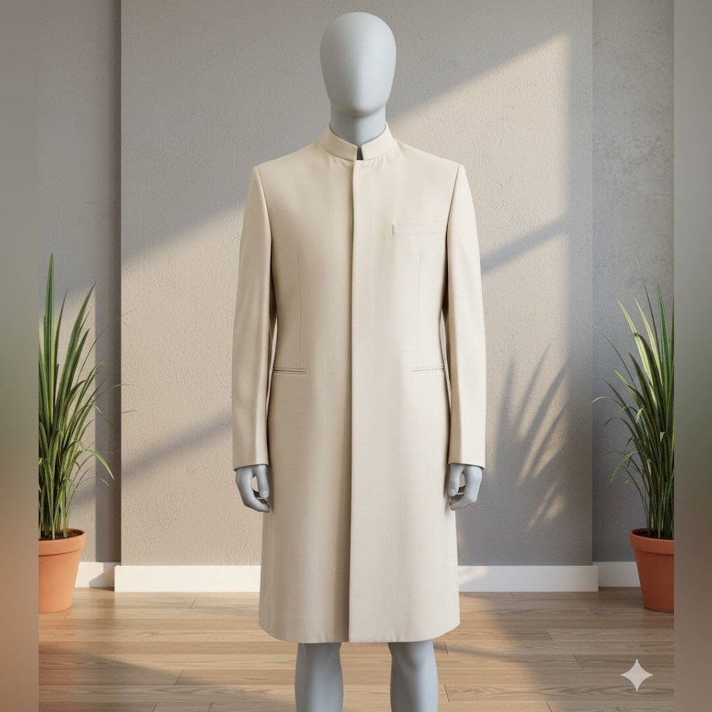 VINTAGE Gallardo & Sons Gents Wears Tan/Beige Nehru Collar Sherwani/Achkan | XL